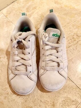 Adidas Kids White Lace-Up Sneakers with Green Accent